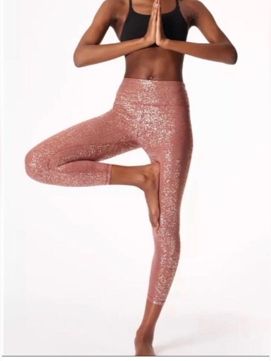 Sweaty Betty Pants - Sweaty Betty All Day Foil 7/8 Leggings Vintage Rose Silver Metallic Size Small